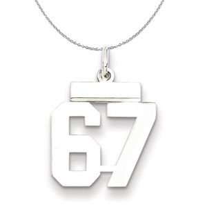 Silver, Athletic Collection, Small Polished Number 67 Necklace - 16 In